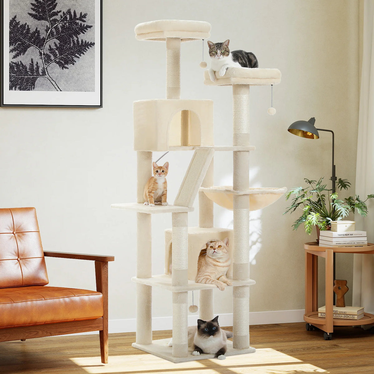 PEQULTI Multi Tier Cat Tree With Scratching Posts And Hammock