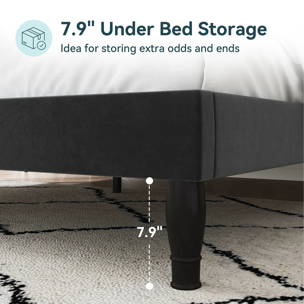 Hoomic Velvet Platform Bed Featuring Diamond Tufted Headboard And Storage