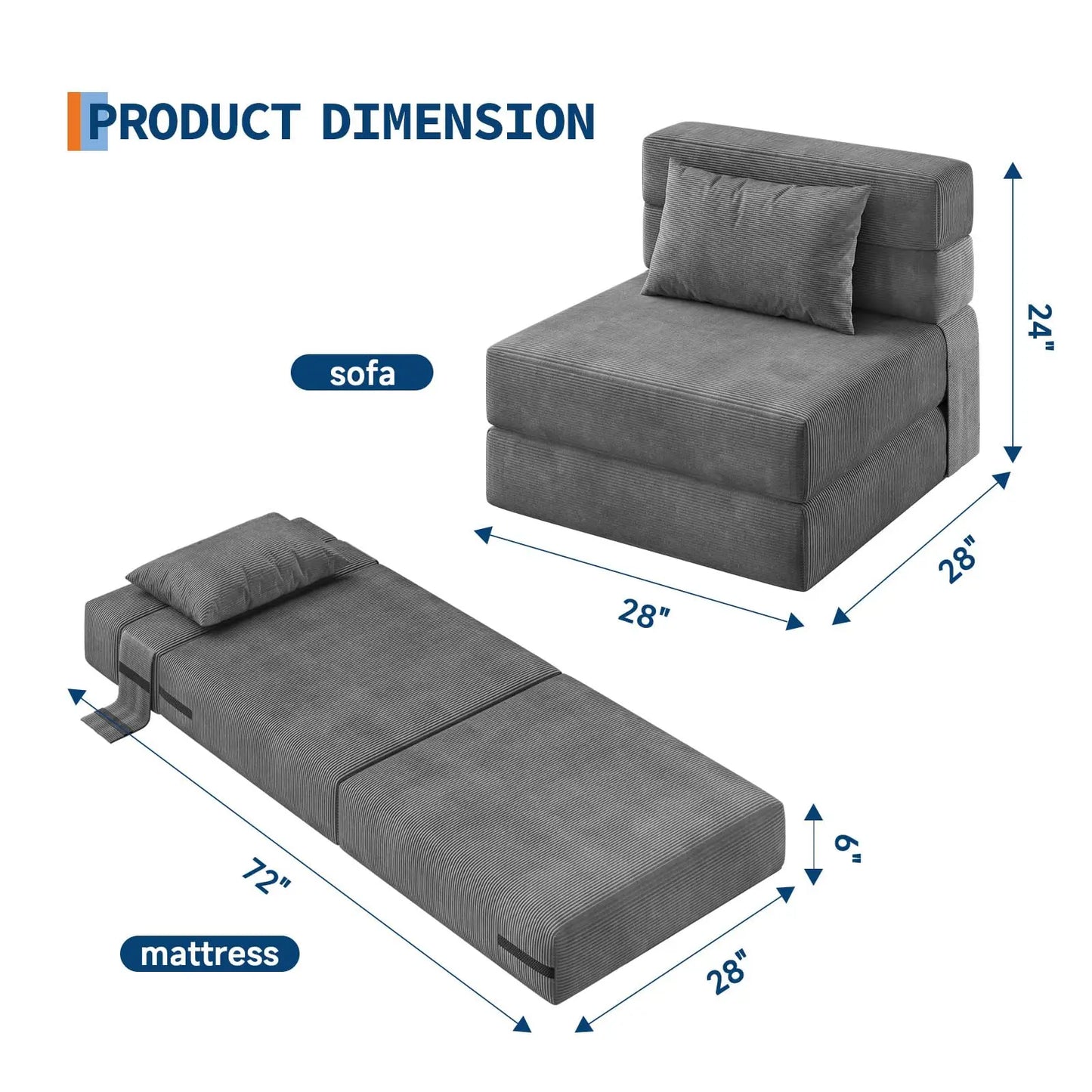 HobbyLane 4-in-1 Folding Sofa Bed Corduroy Loveseat