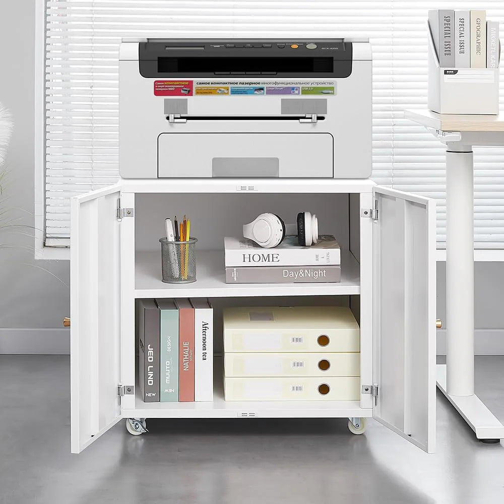 HiMISS Metal Printer Stand With File Storage And Wheels
