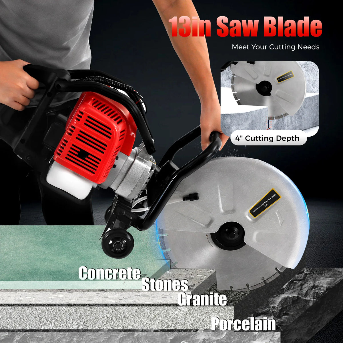 CNCEST Gas Concrete Cutting Saw 52cc 2-Stroke For Cement