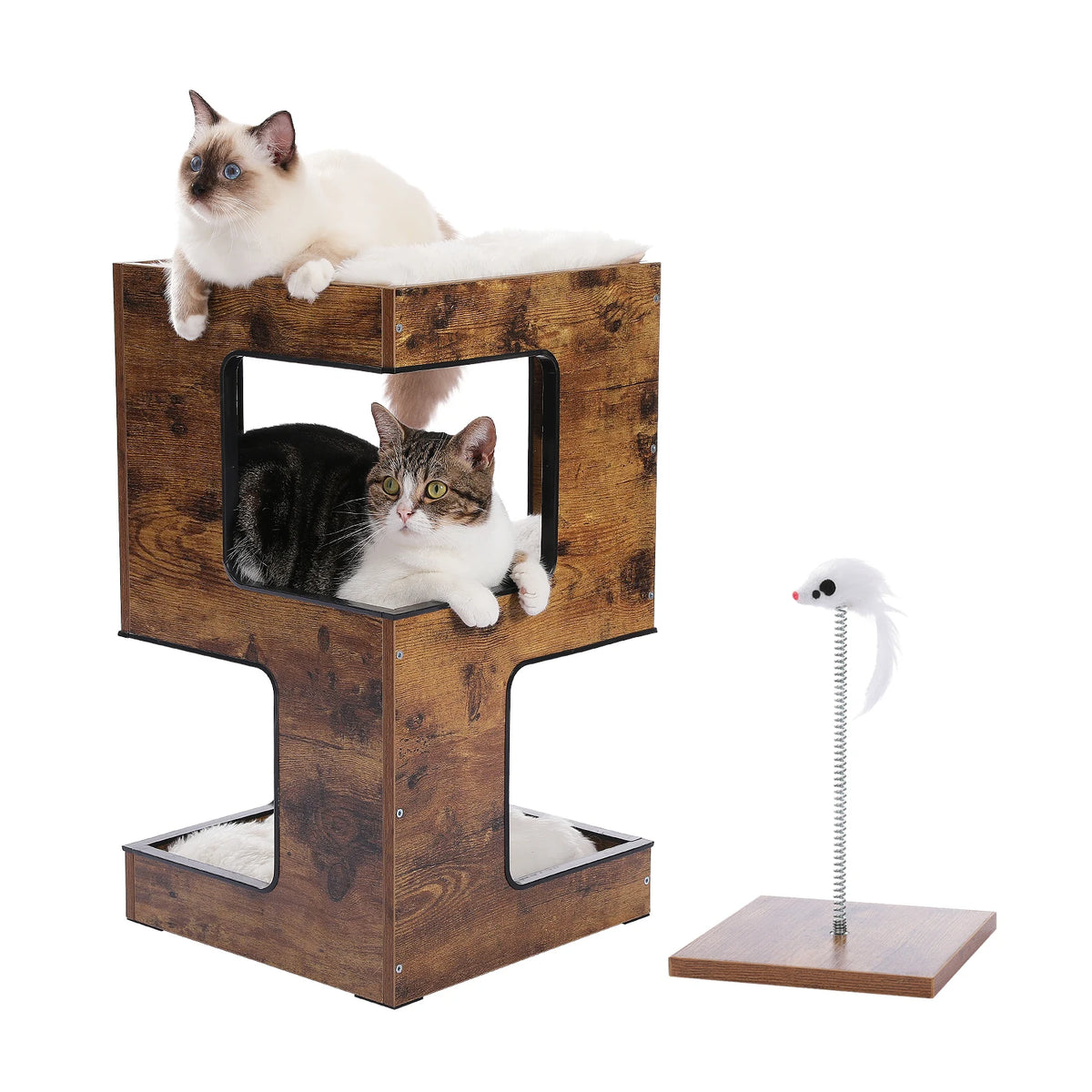 Pawz Road Wood Cat Condo With Scratching Pad Soft Mats