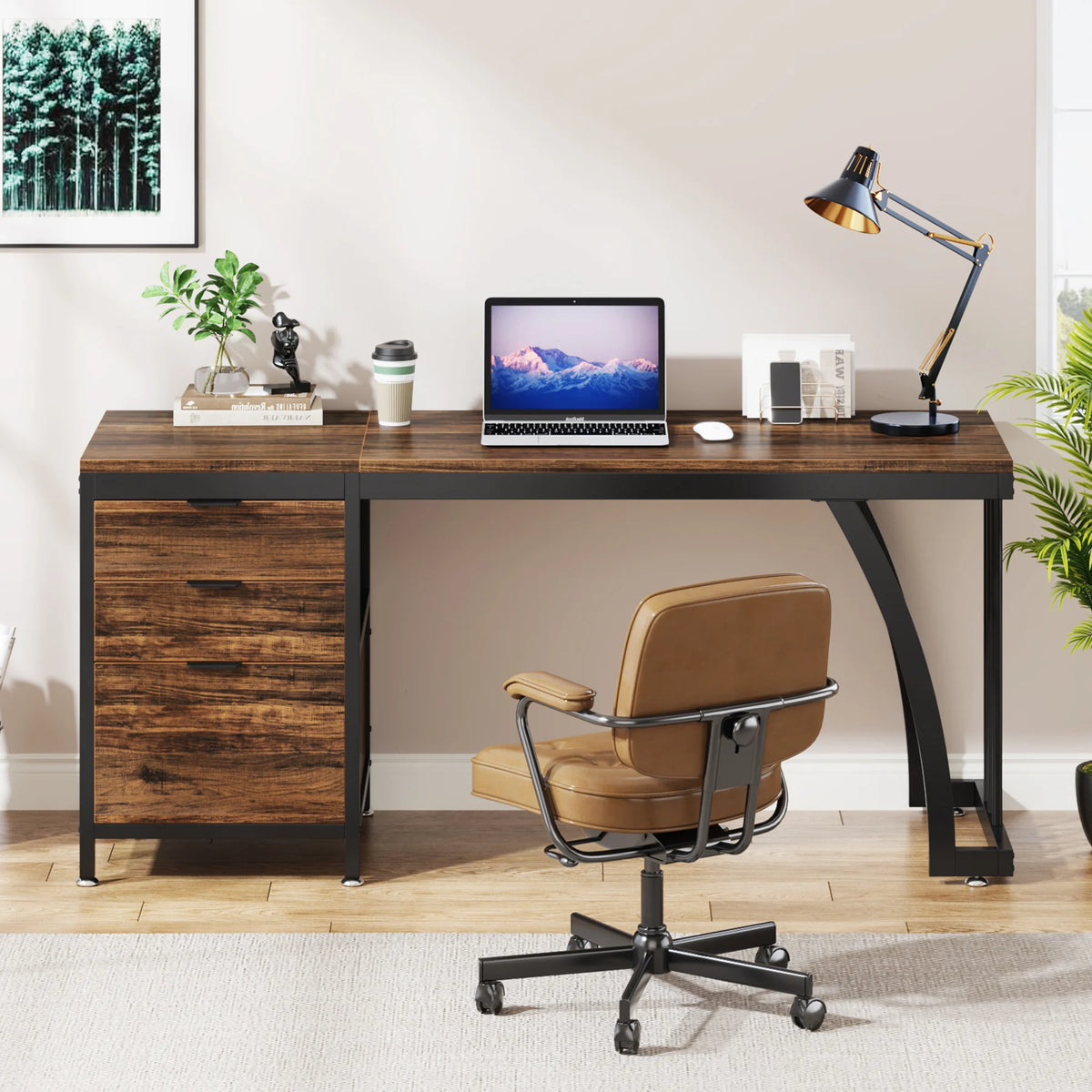 Tribesigns Industrial Computer Desk With Reversible Drawers