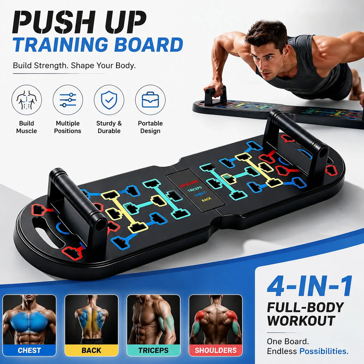 20In1 Foldable Push-Up Board With Resistance Bands Pilates Bar Trainer