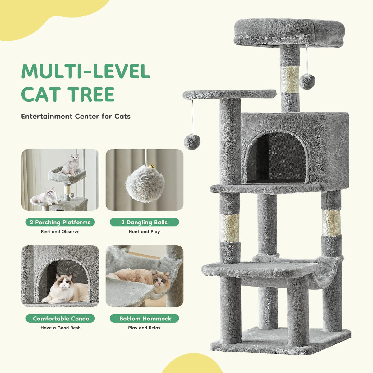 JHK Multi Level Cat Tree With Natural Sisal Scratching Posts