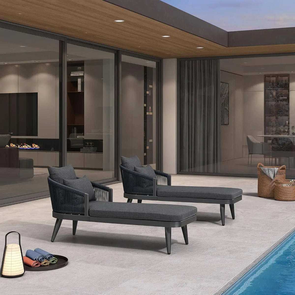 Modern Outdoor Aluminum And Wood Chaise Lounge Chairs For Patios