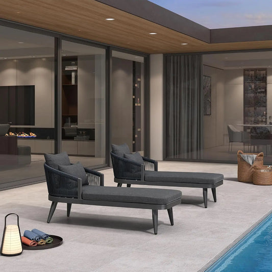 Modern Outdoor Aluminum And Wood Chaise Lounge Chairs For Patios