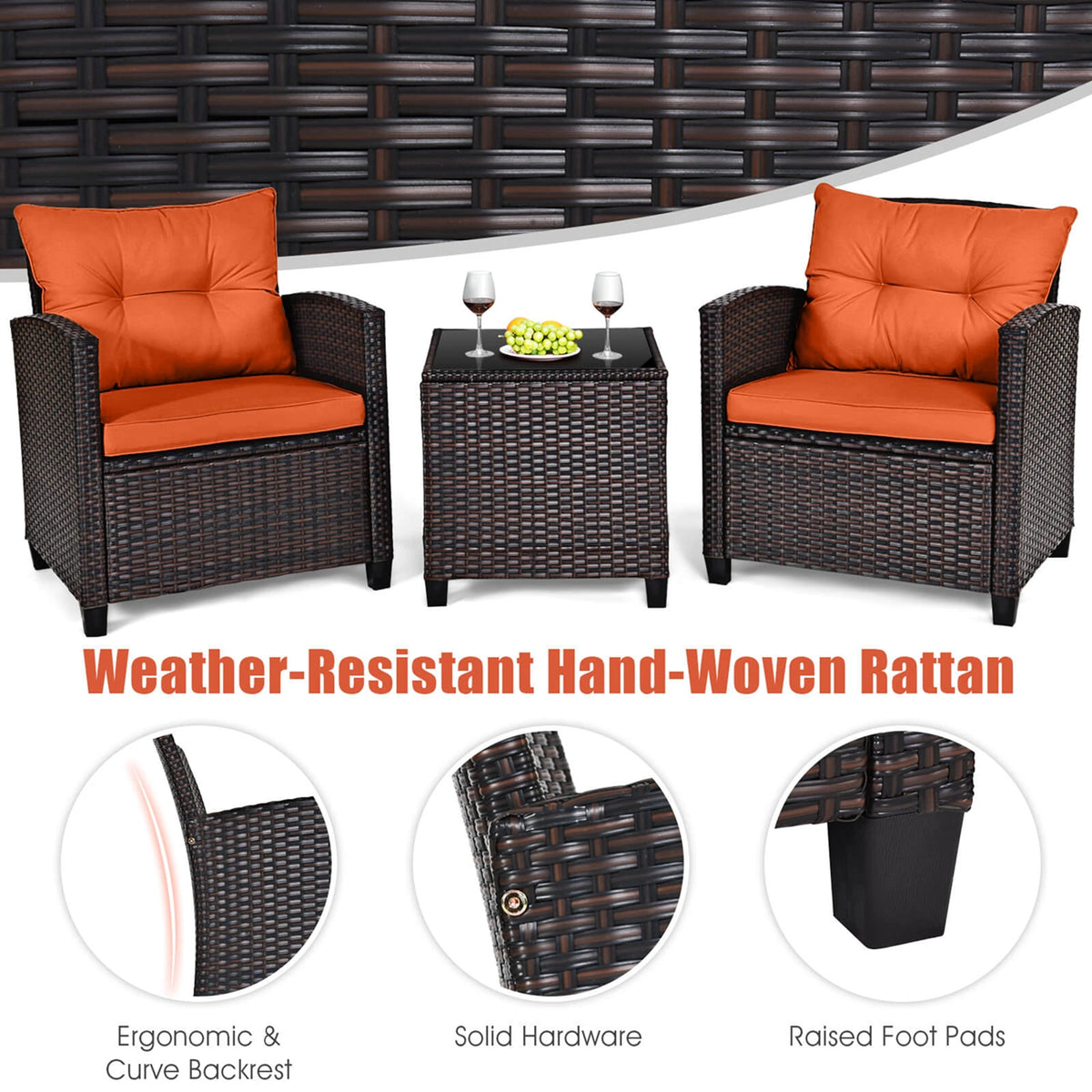 Homasis Rattan Patio Furniture Cushioned Outdoor Conversation Set