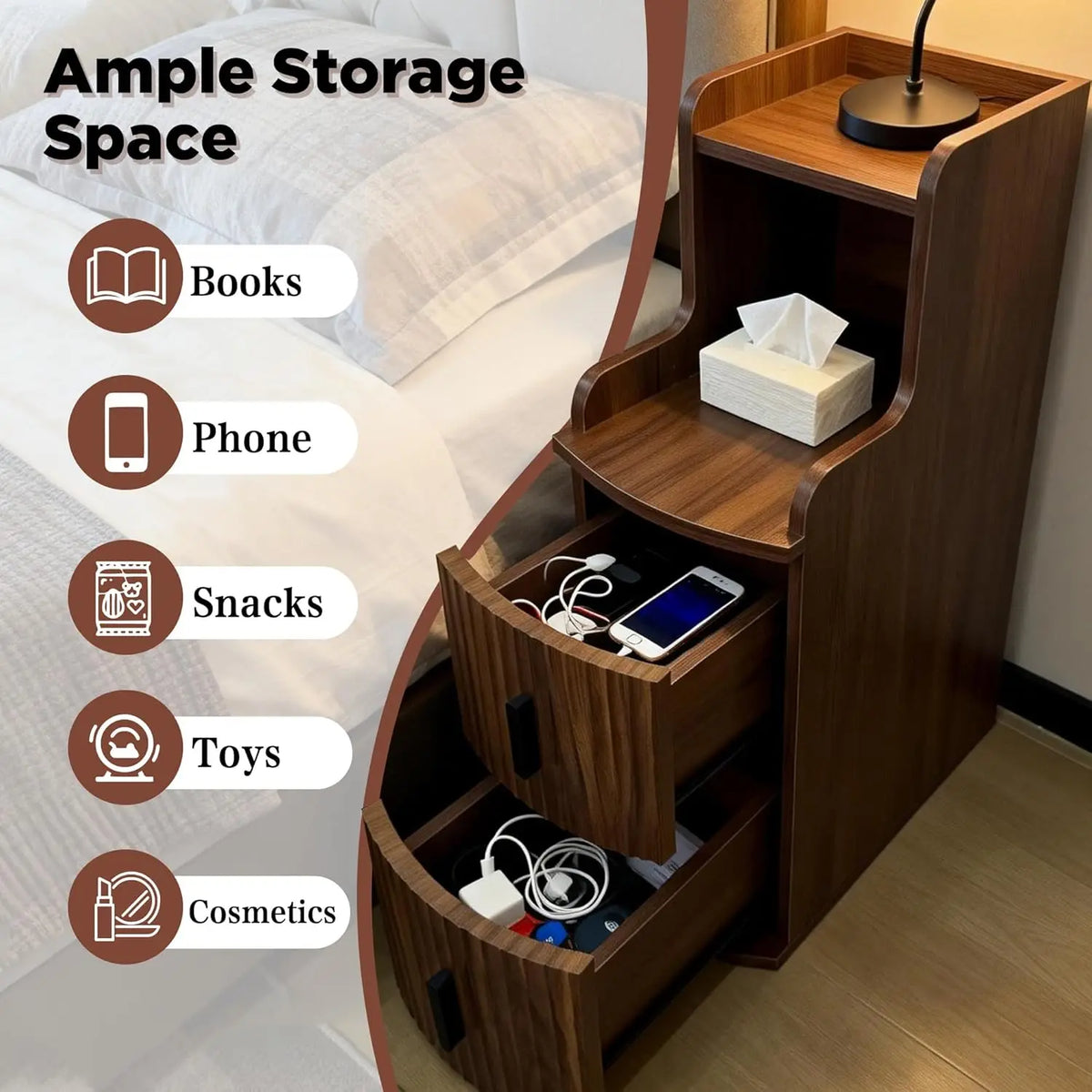 Modern Bedroom Nightstand With Two Storage Drawers For Easy Organization