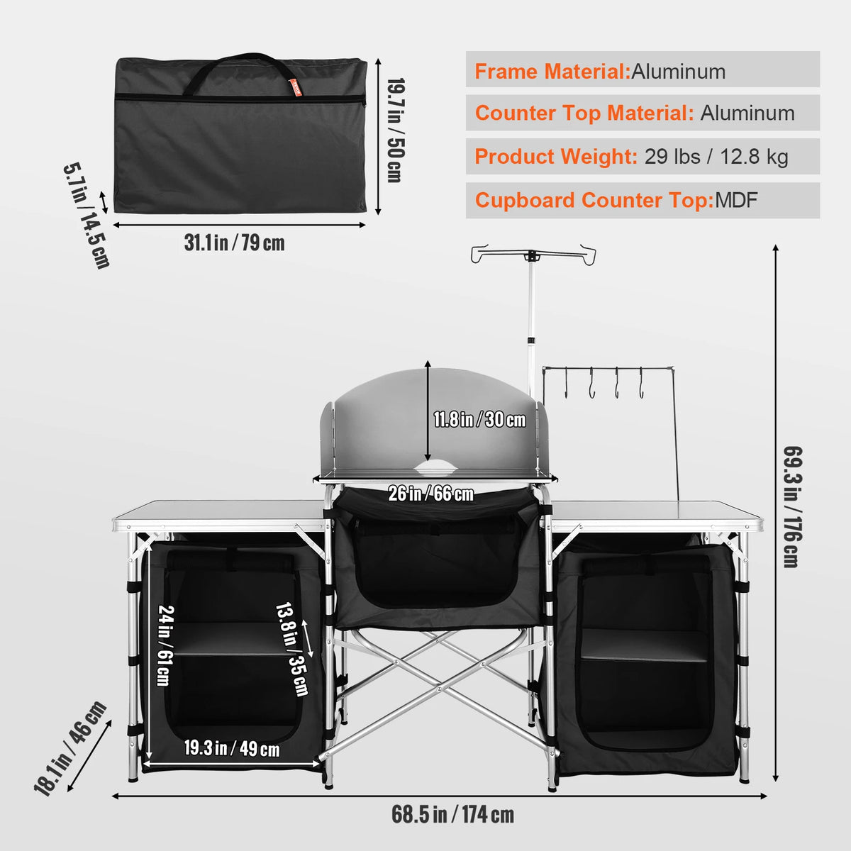 SucceBuy Outdoor Folding Kitchen Table With Storage Rack