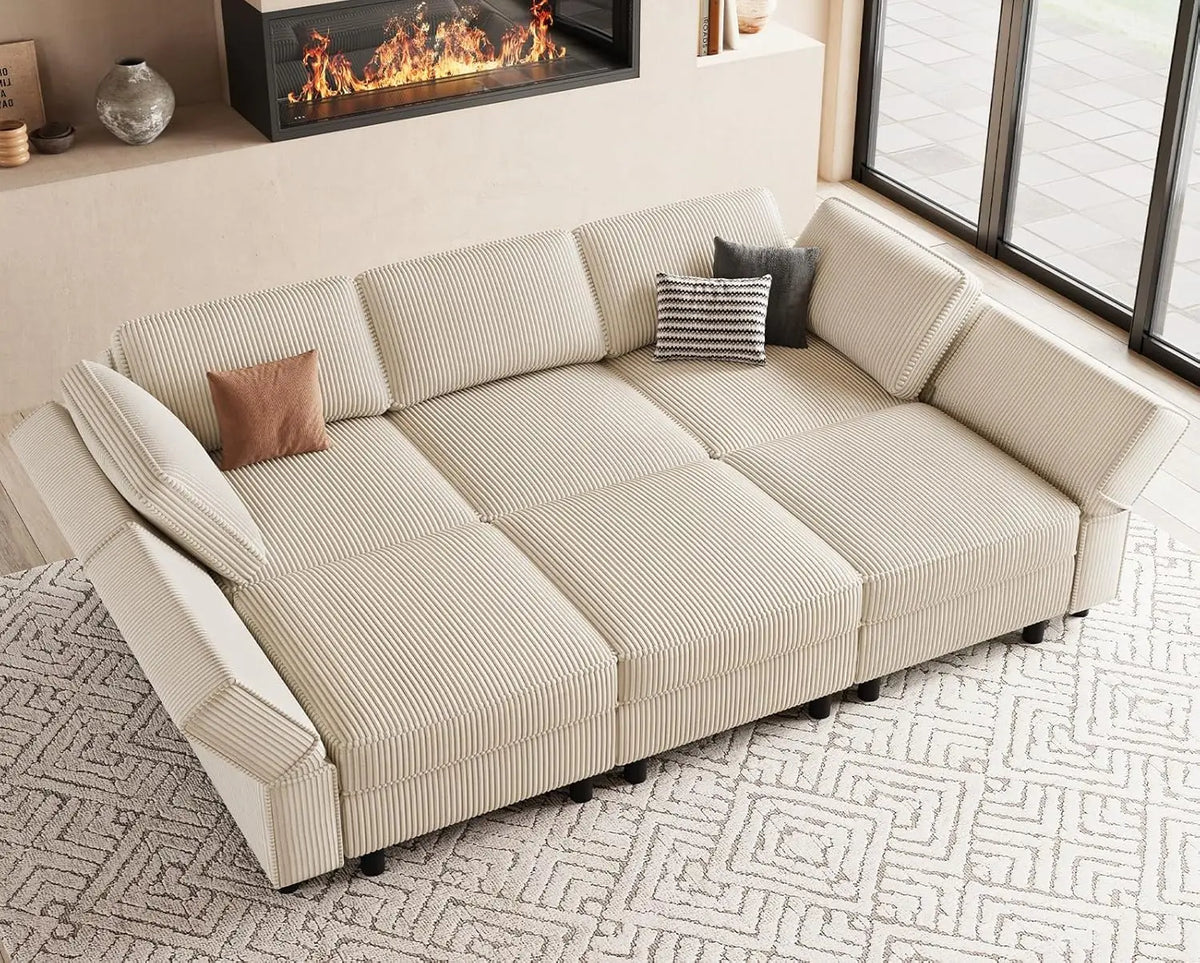 XIAOLANG Modular Sectional Sofa With Deep Storage Corduroy Convertible Sleeper