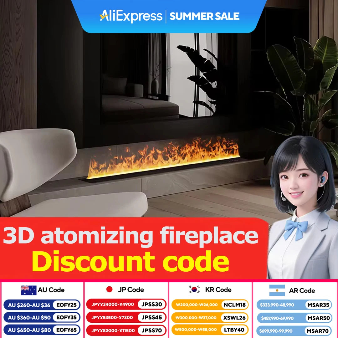 AFLYEVER Smart Water Vapor Fireplace With 3D Flame Tuya App