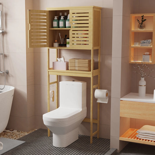 Bamboo Over The Toilet Storage Cabinet With Adjustable Shelves