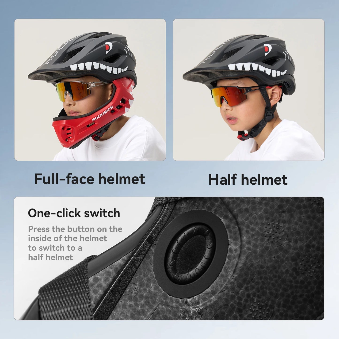 ROCKBROS Kids Detachable Full Face Cycling Helmet For Safety