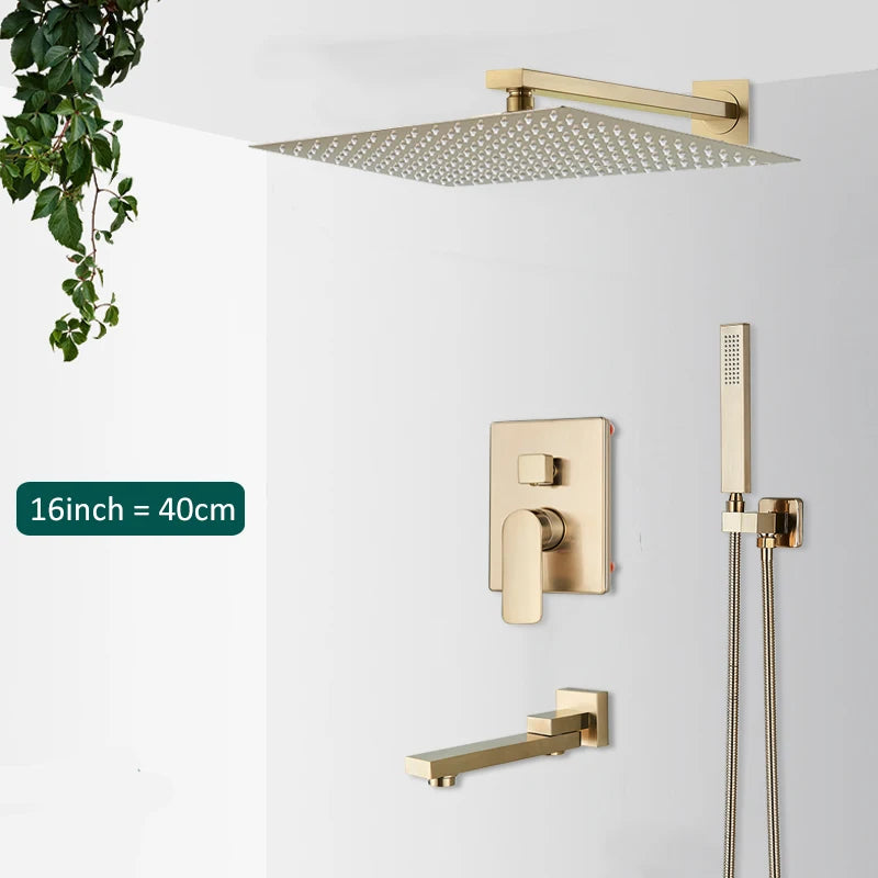 Quyanre Brushed Wall Mounted Shower System With Rainfall Faucet