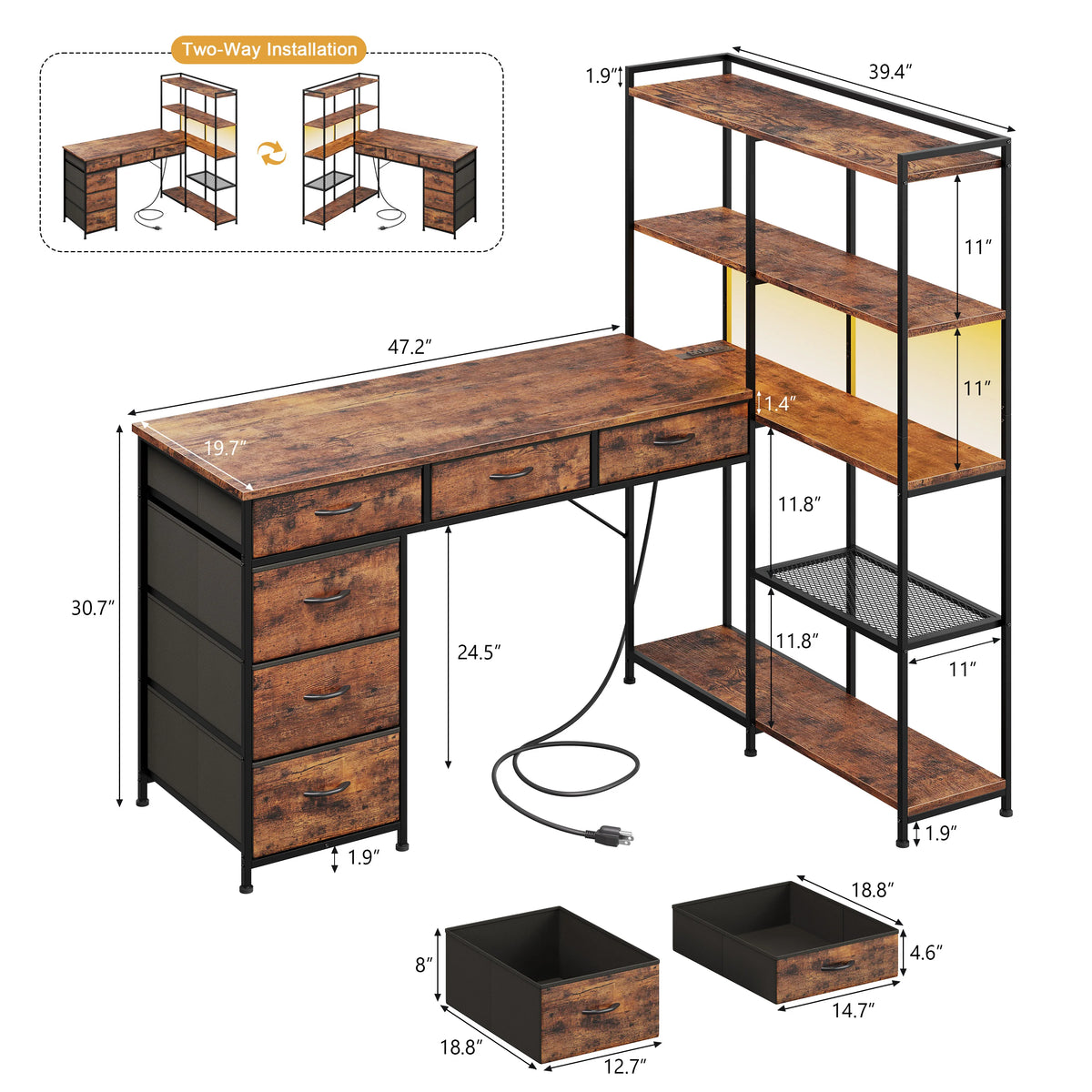 SUNVASAGOO L Shaped Gaming Desk With Power Outlets And Storage