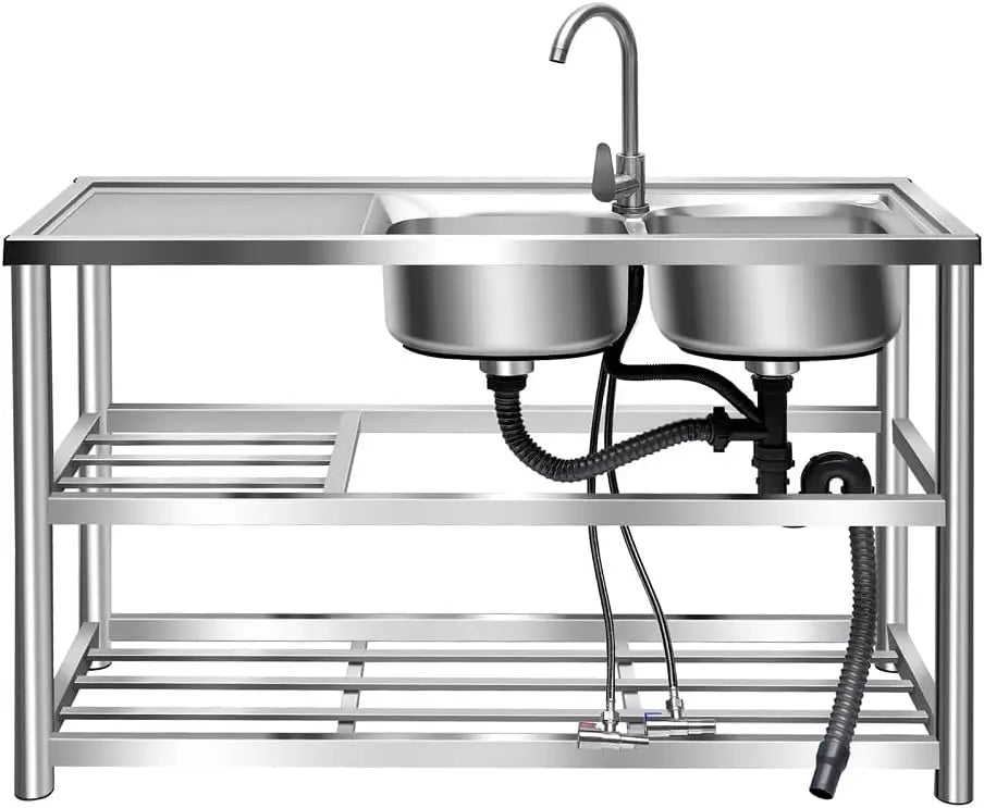 Heavy Duty 304 Stainless Steel Double Compartment Sink With Faucet