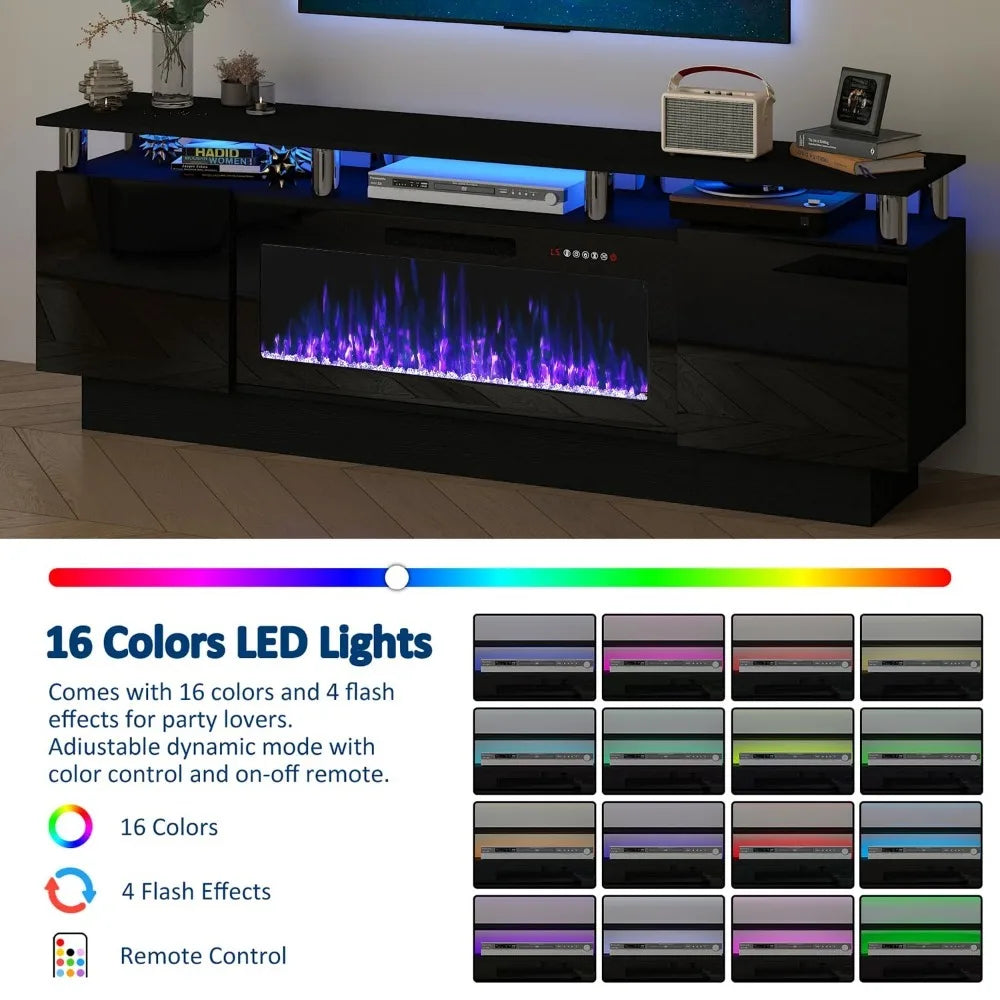 Frame Modern Wood Television Stand With Led Fireplace Entertainment Center