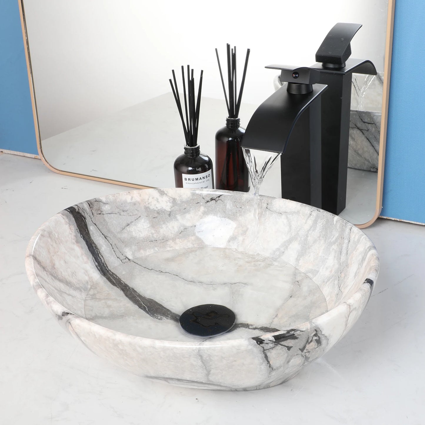 MEKKHALA Kemaidi Oval Vessel Sink With Faucet Above Counter
