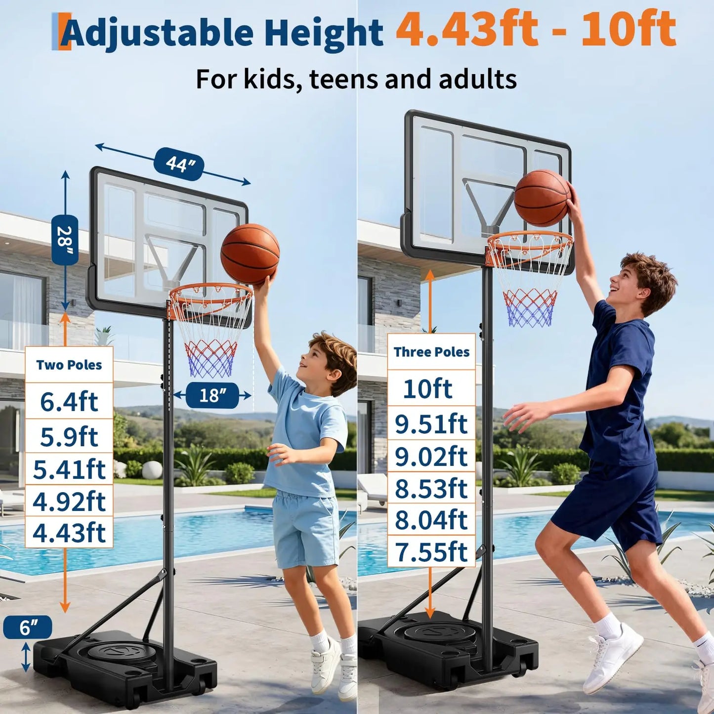 HiMISS Portable Adjustable Outdoor Basketball Hoop With Wheels