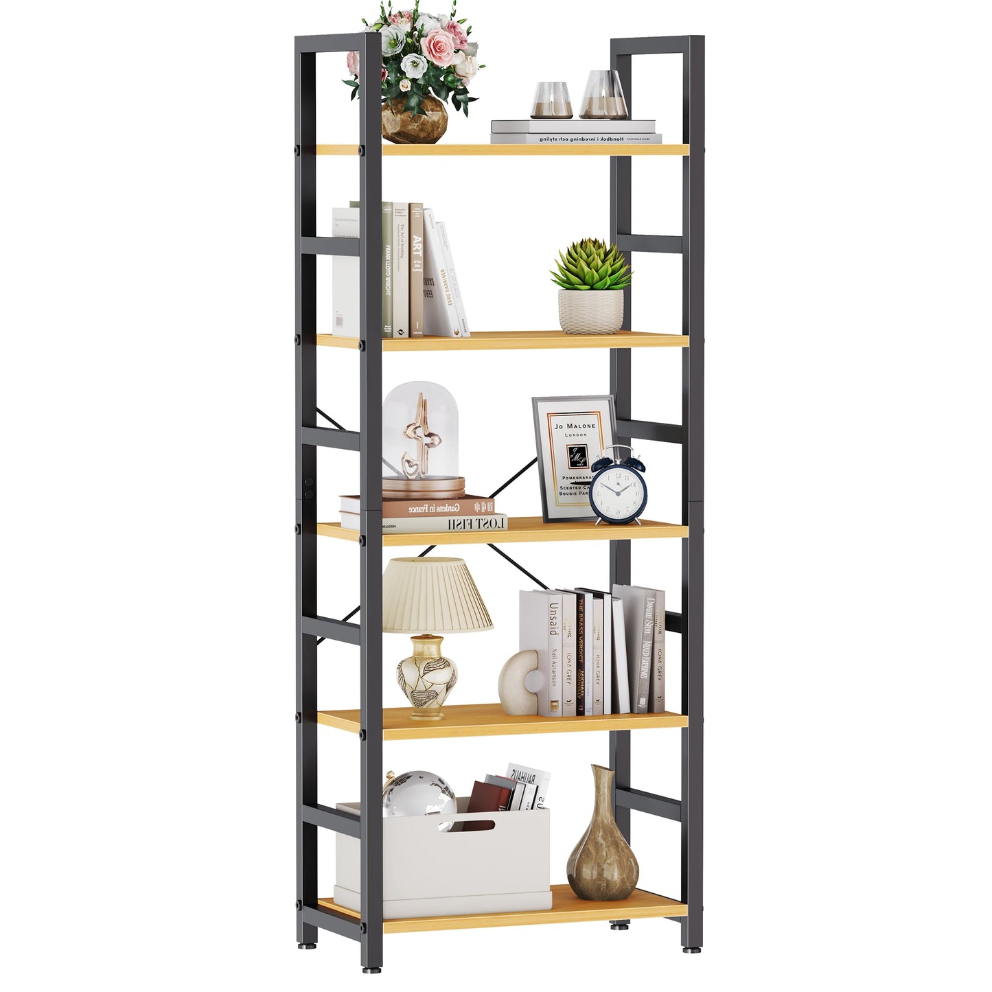JHK 5 Tier Wooden Display Bookshelf With Stable Frame
