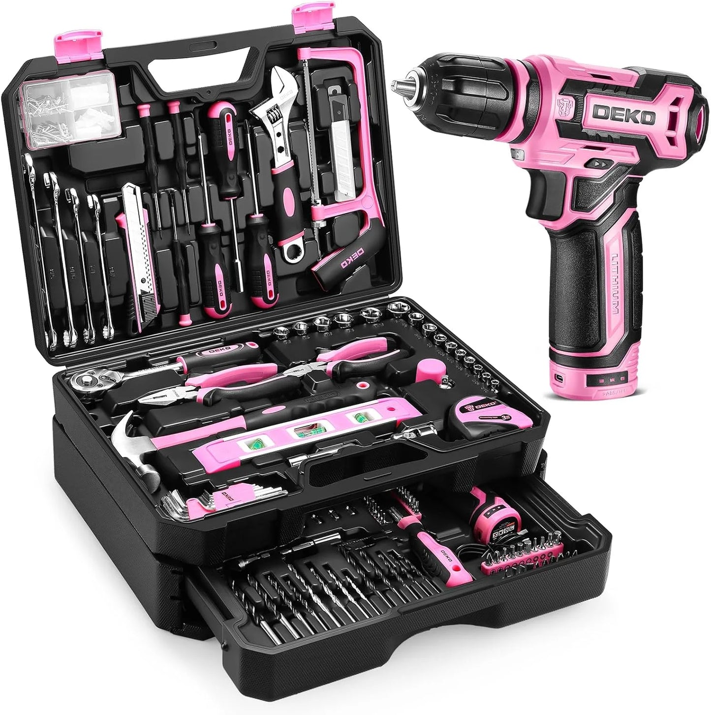 DEKO Home Mechanic Toolbox With 12V Cordless Drill Storage Case