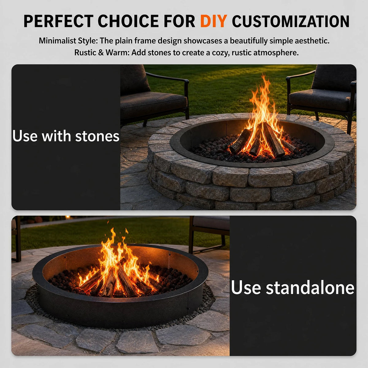 HiMISS Heavy Duty Carbon Steel Outdoor Fire Pit Ring