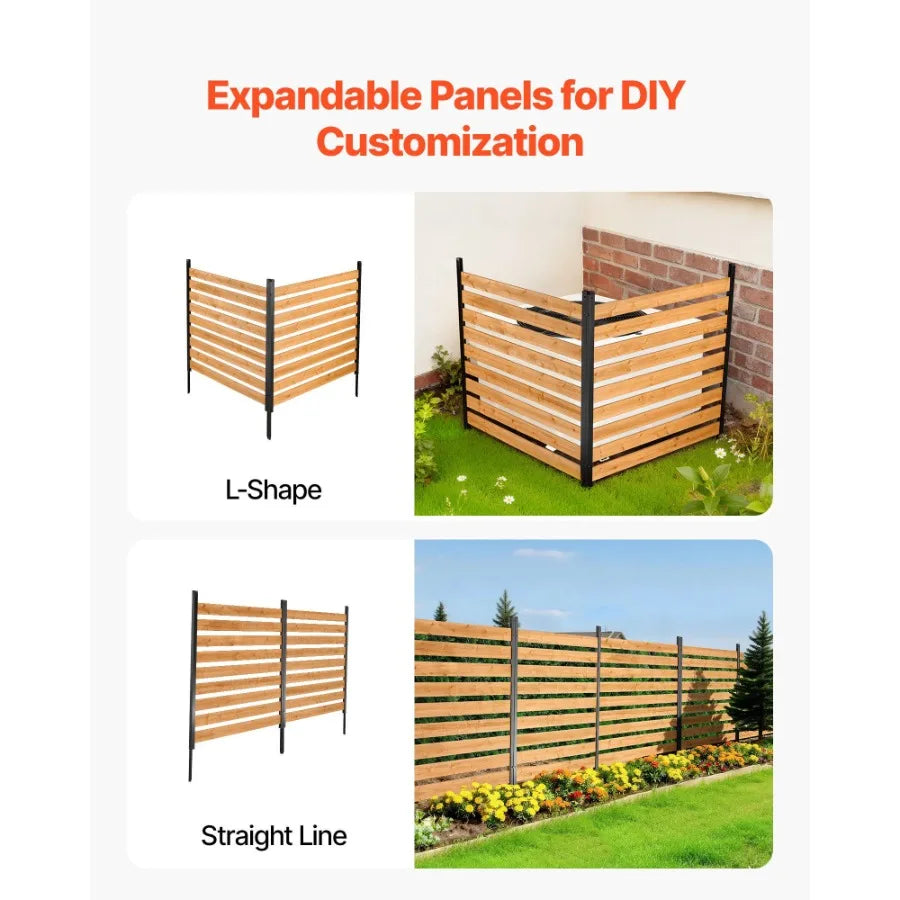 Wooden Outdoor Privacy Screen Fence With Metal Stakes, 2 Panels