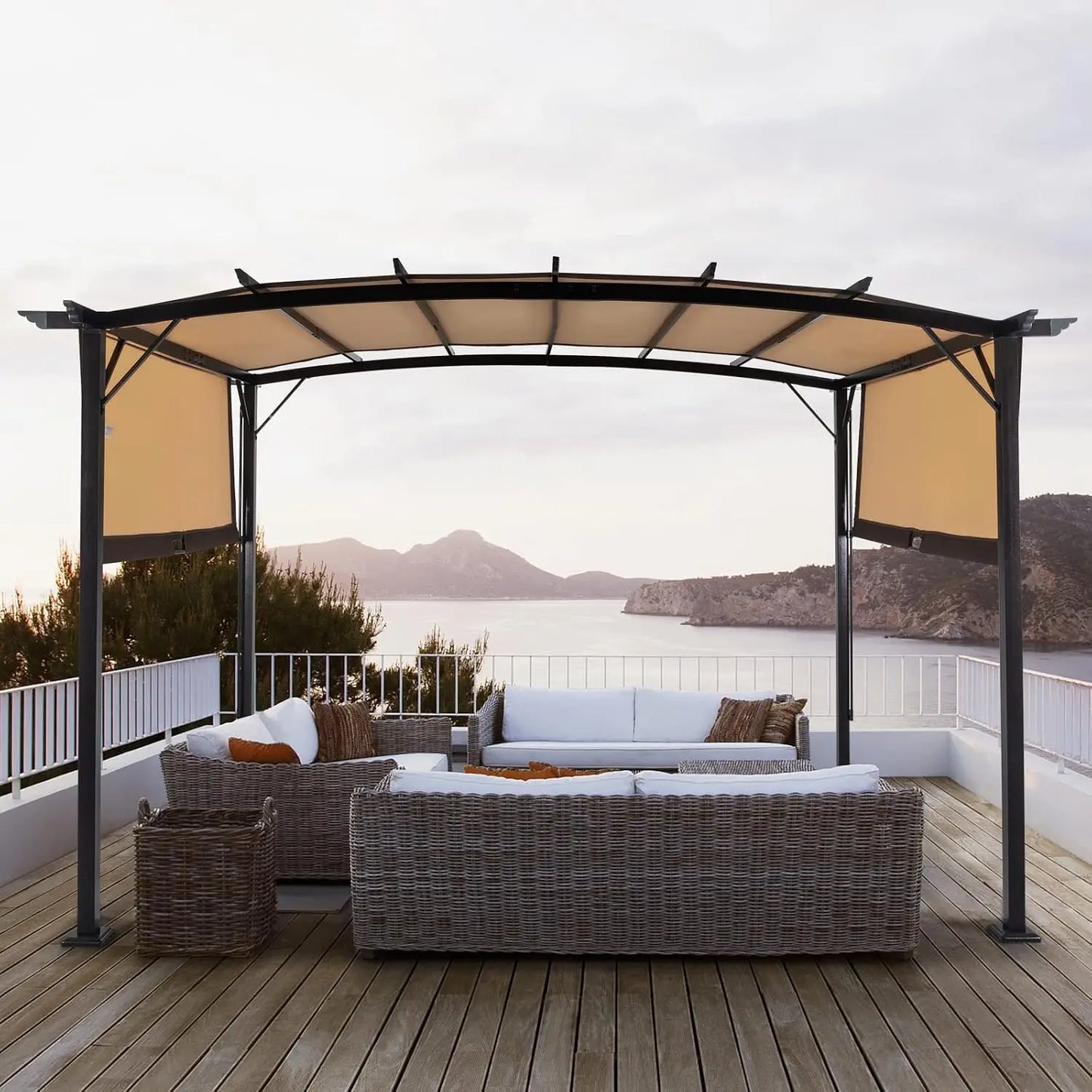 Arched Patio Pergola Aluminum Gazebo With Adjustable Sun Shade