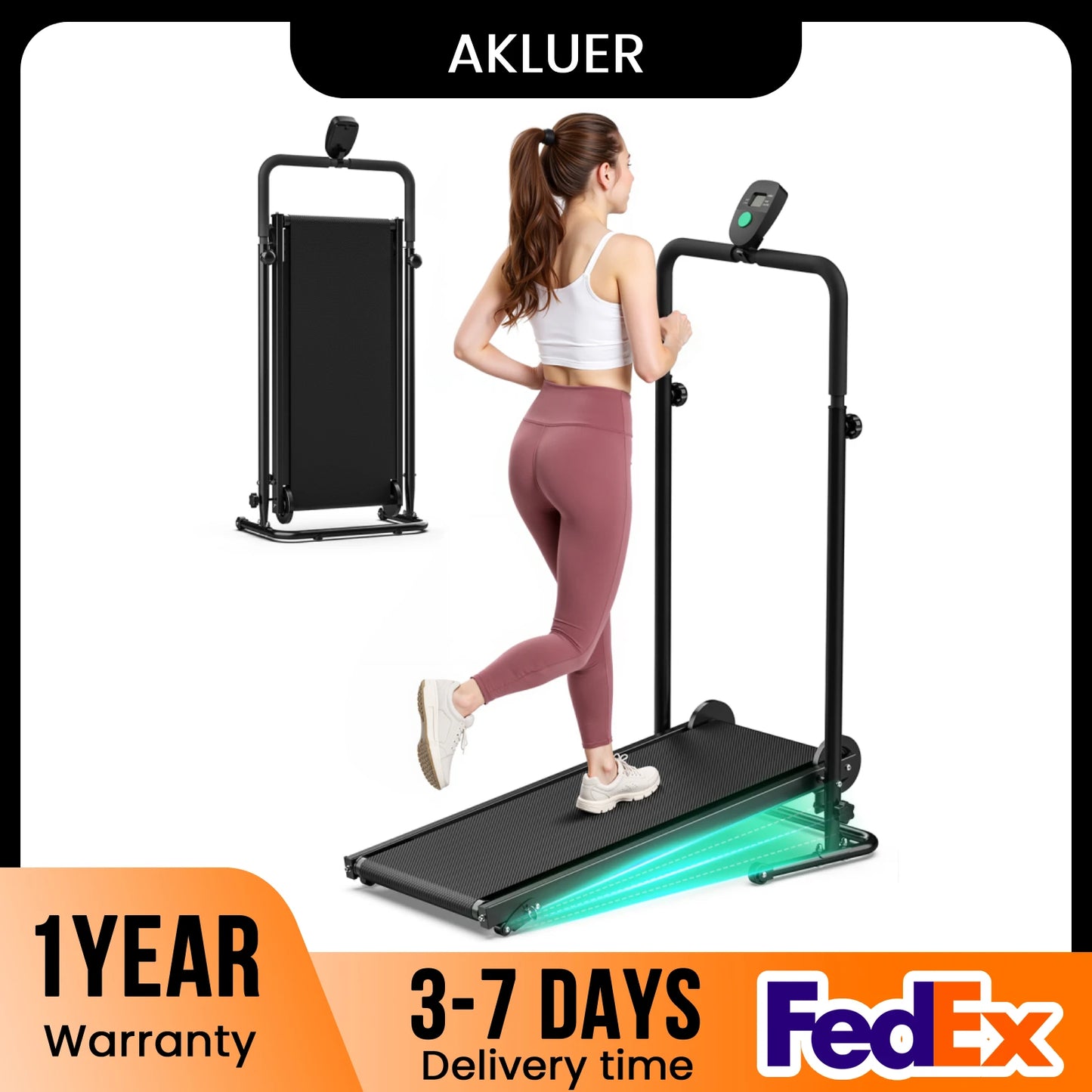 AKLUER Motorless Treadmill With Dual Flywheels And LCD Monitor