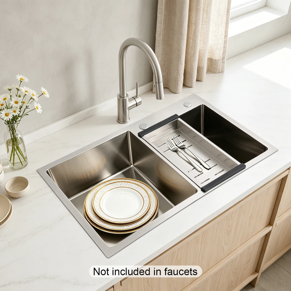 Bymaocar Double Bowl Stainless Steel Kitchen Sink Drainage Filter