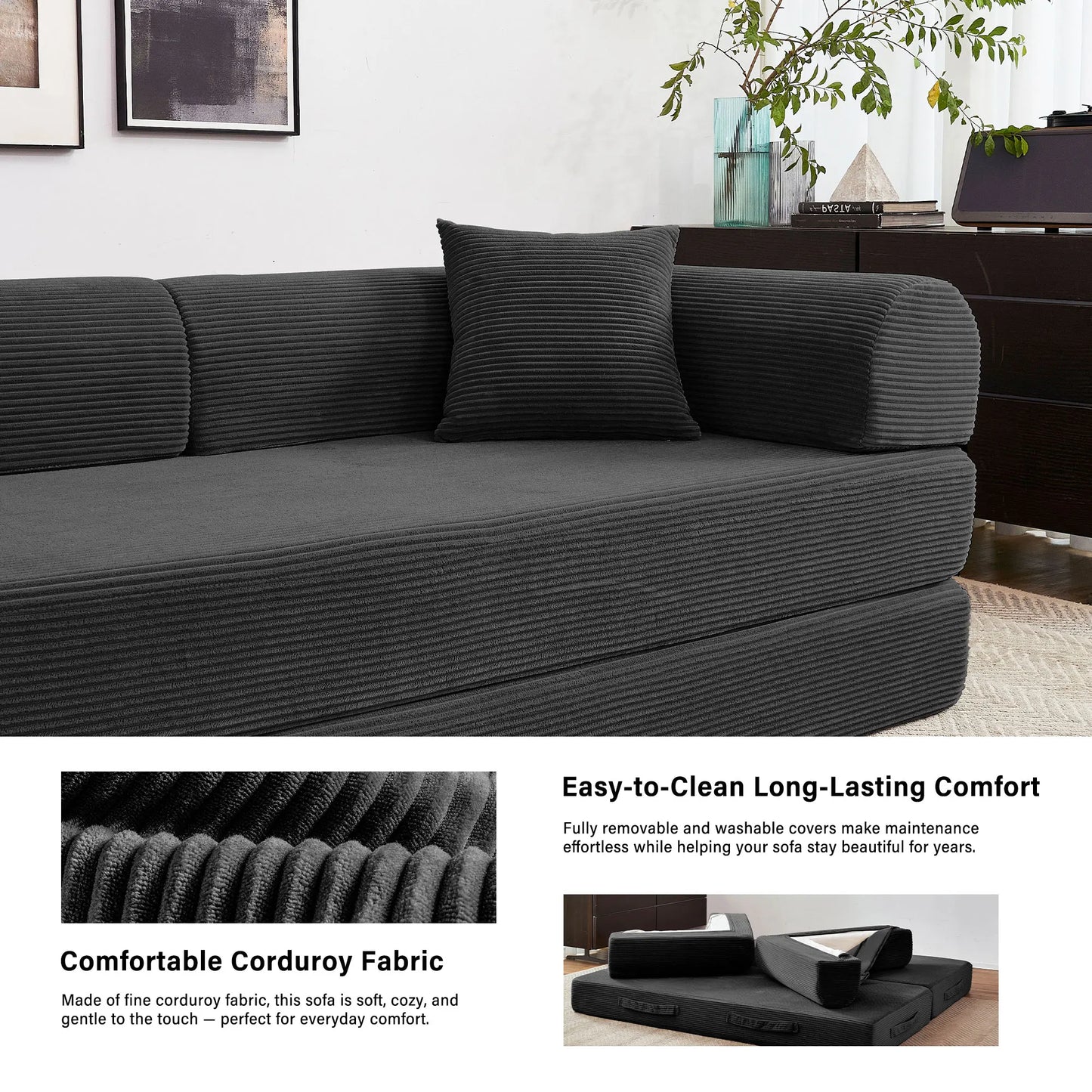 Modern Style I-Shaped Corduroy Futon Sleeper Sofa