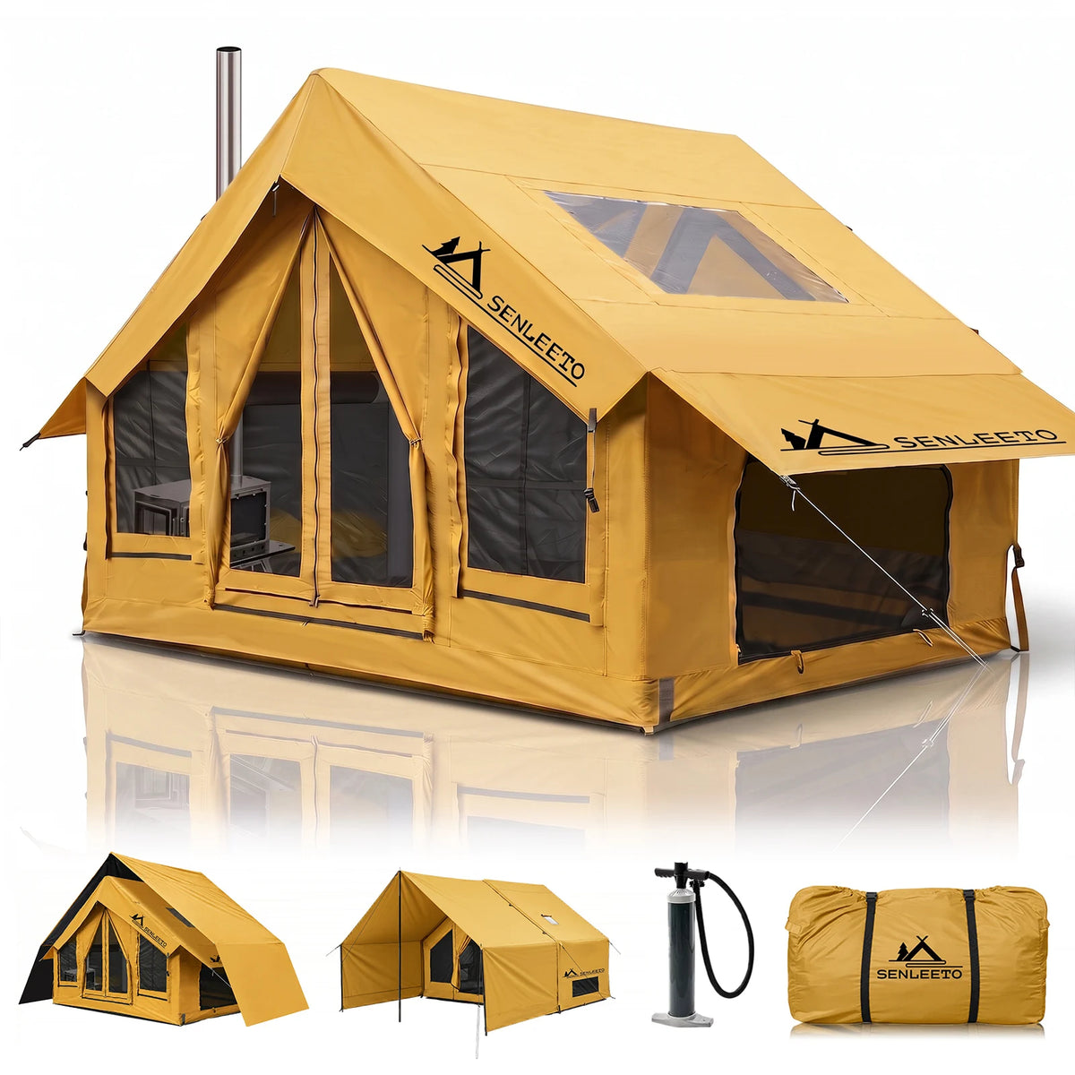 SENLEETO Inflatable Camping Tent With Rain Fly And Stove Jack
