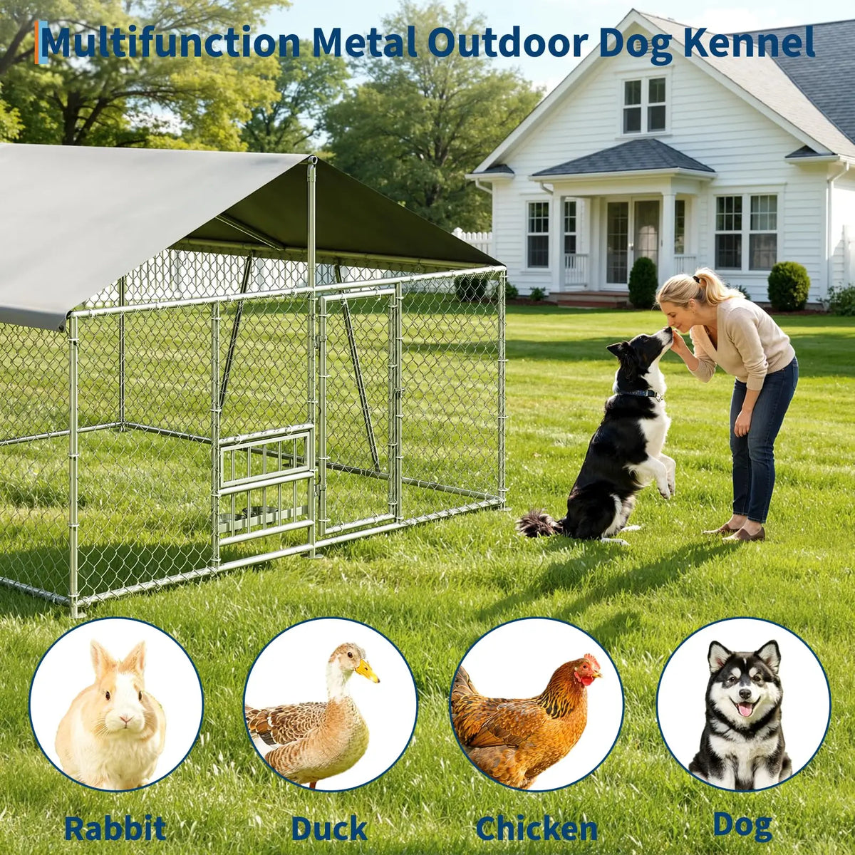 DishyKooker Heavy Duty Galvanized Dog Kennel With Waterproof Roof And Feeding Door