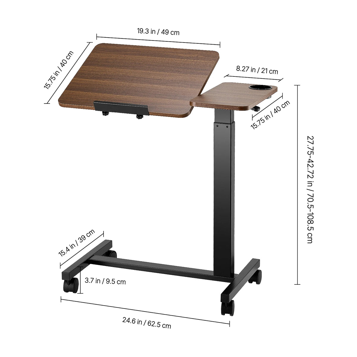 SucceBuy Adjustable Height Overbed Table With Mobile Swivel Casters
