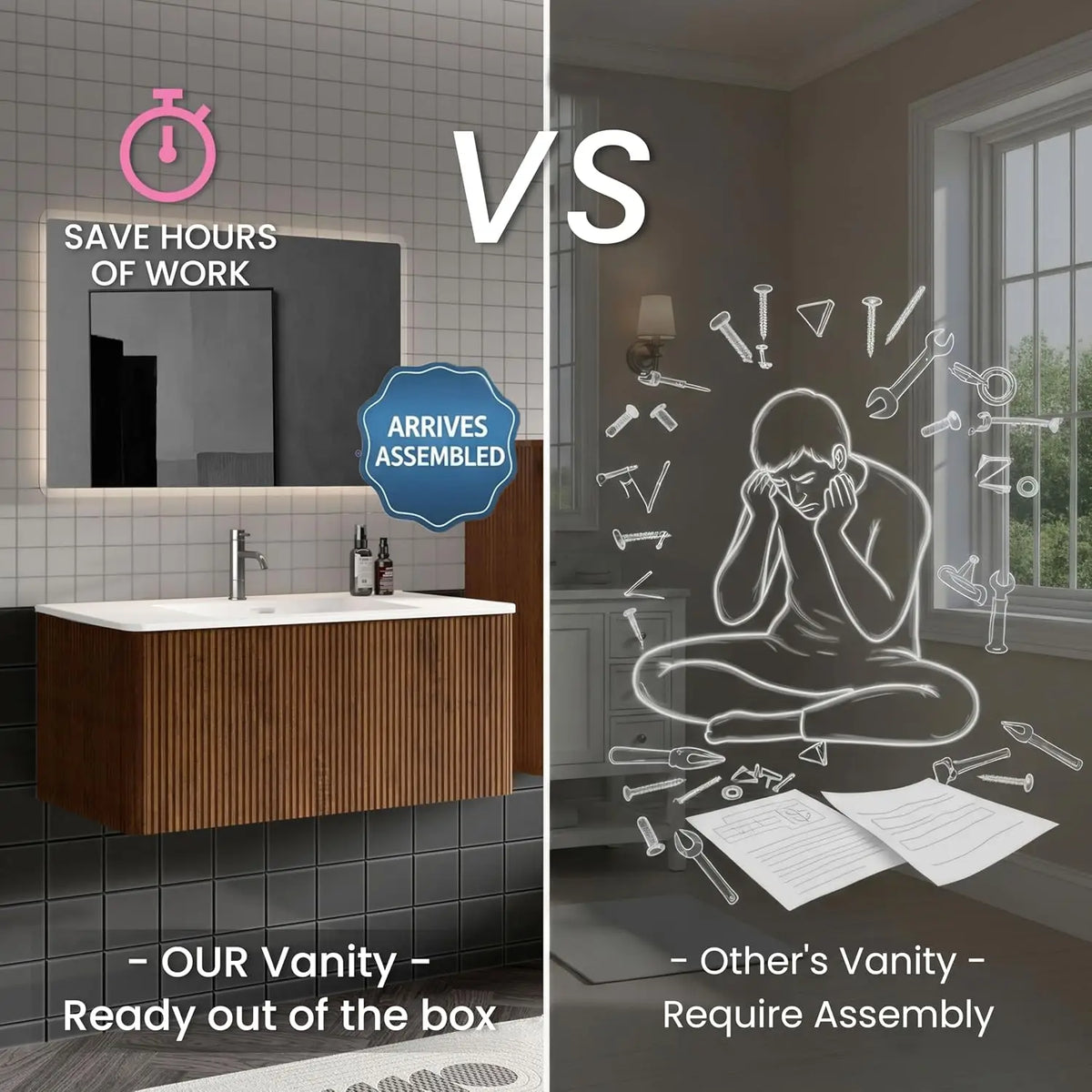 Custom Modern Floating Bathroom Vanity With Sink And Soft Close