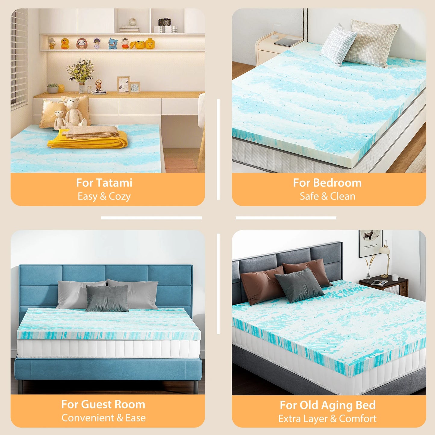 JHK Gel Memory Foam Mattress Topper Soft Breathable Cooling