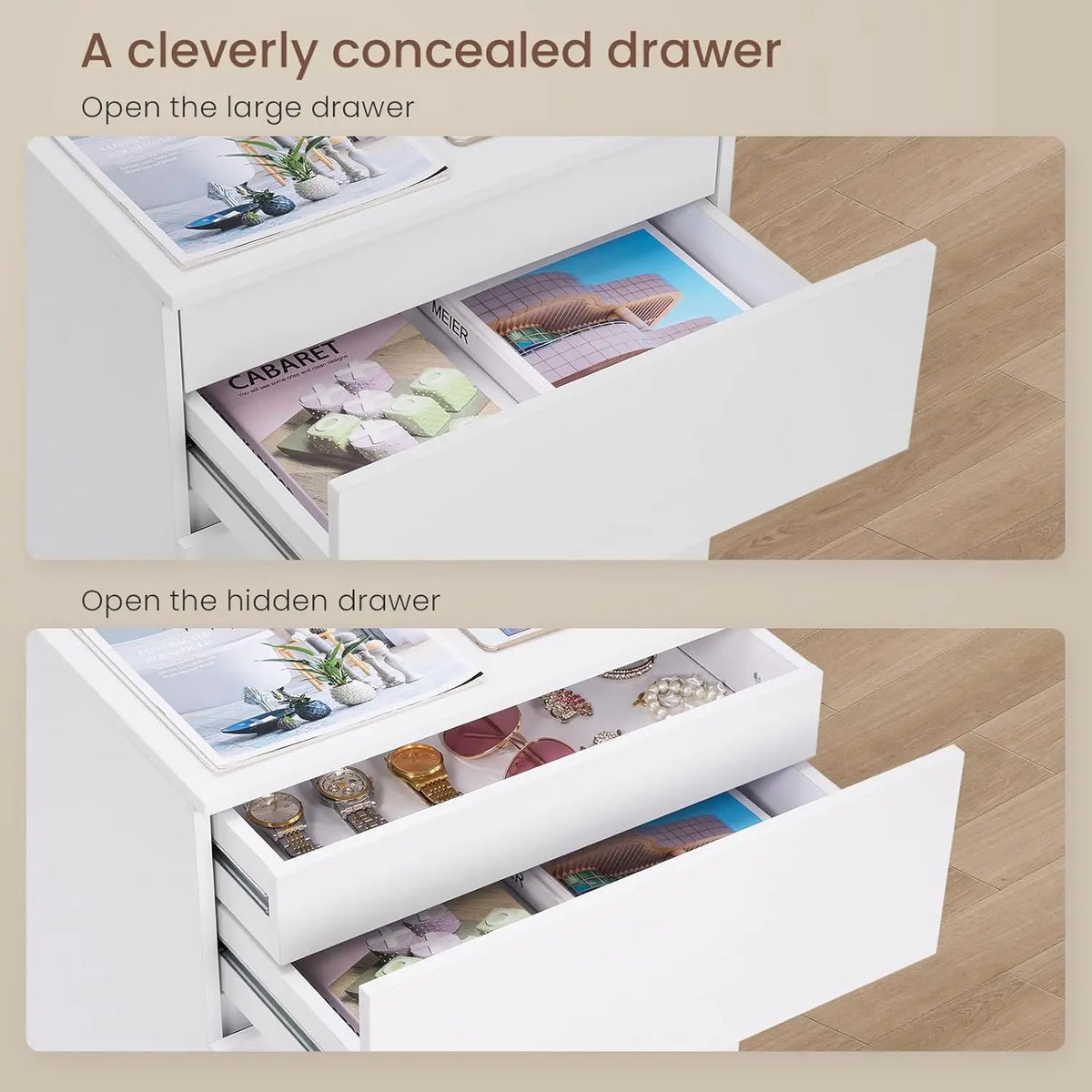 Modern Nightstand With Four Drawers Hidden Drawer And Charging Station