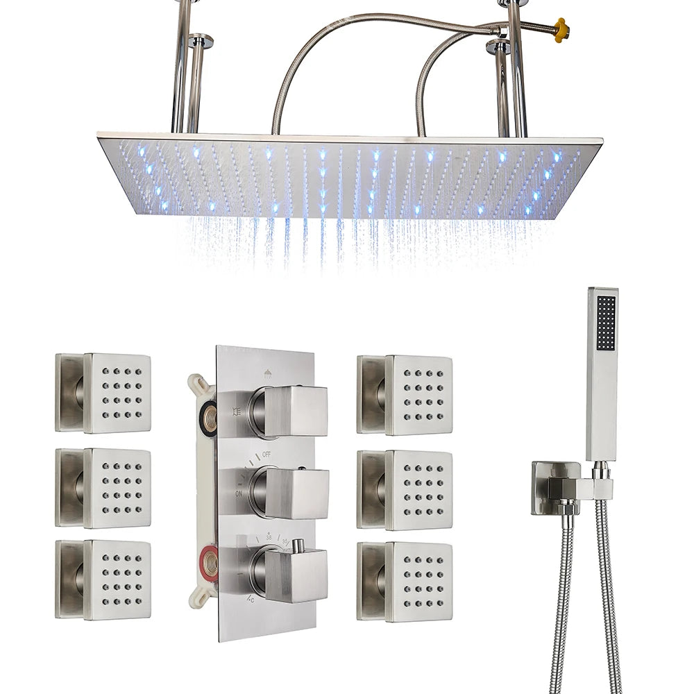 Uythner Brushed Gold Thermostatic Shower Faucet With Rainfall Head
