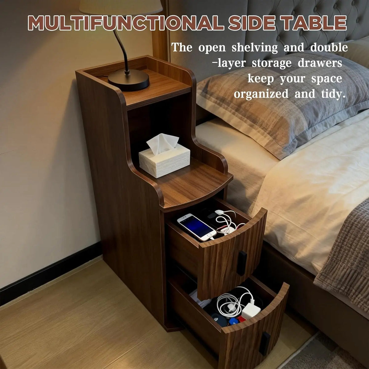 Modern Bedroom Nightstand With Two Storage Drawers For Easy Organization