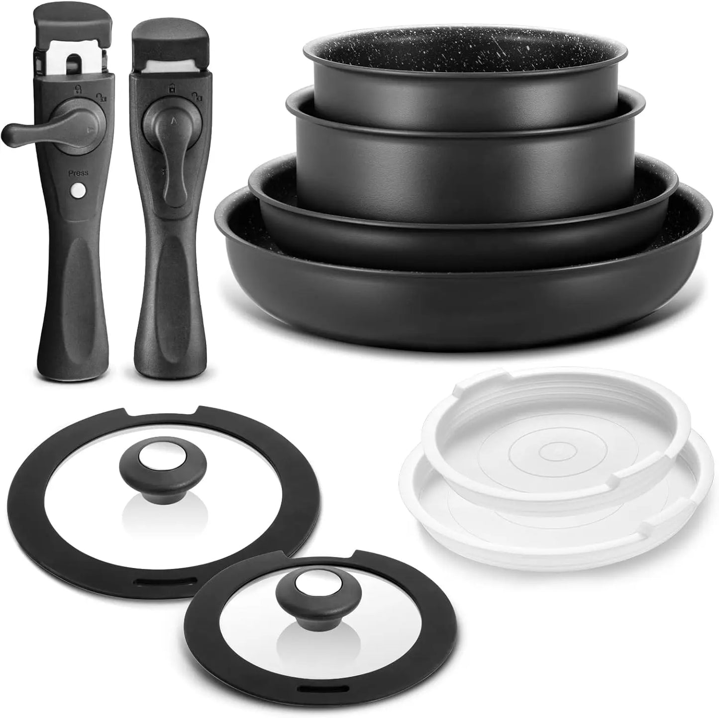 Induction Cookware Set 10 Pieces Nonstick Pans With Removable Handles