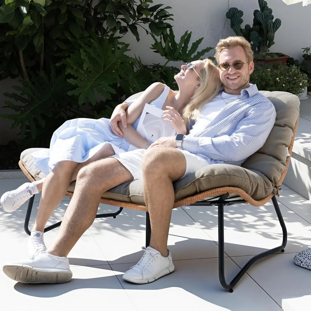 Frame All Weather Rattan Loveseat With Cushion For Outdoor Patio
