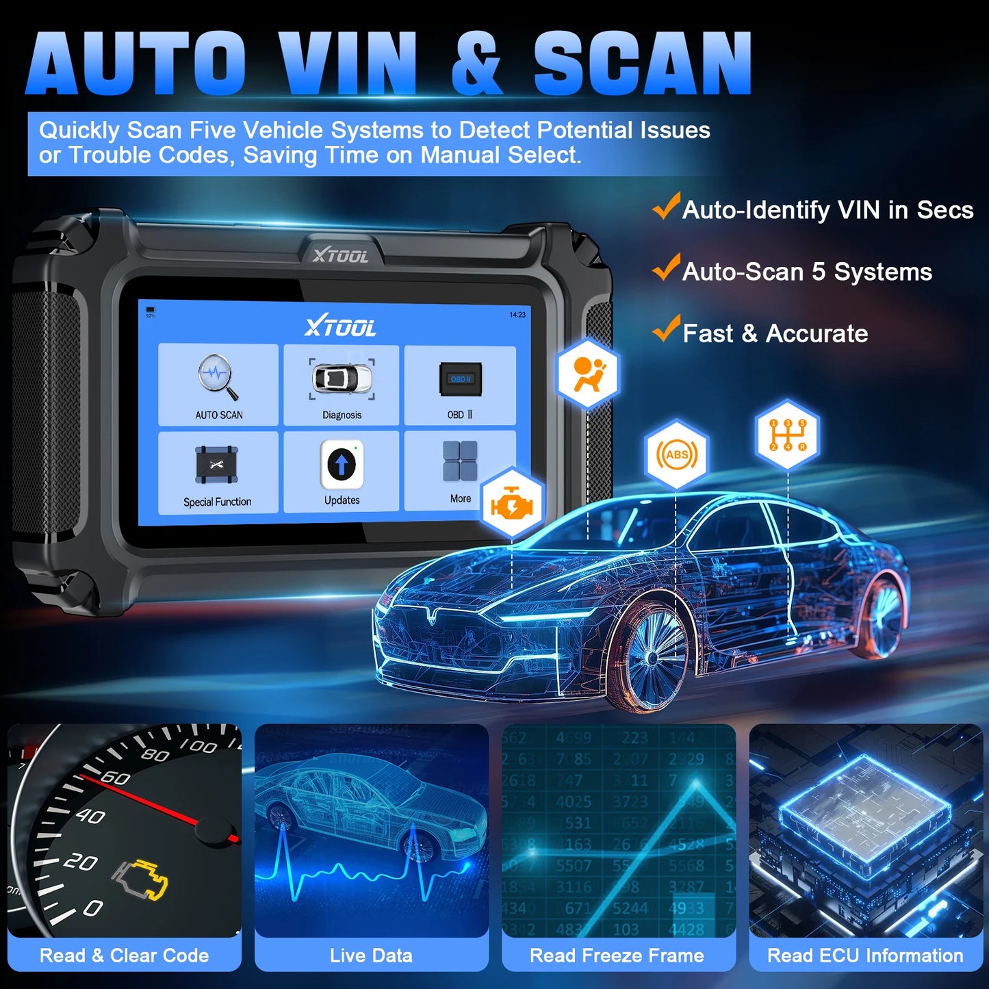 XTOOL D5 OBD2 Diagnostic Tool VIN Scanner Lifetime Free Update