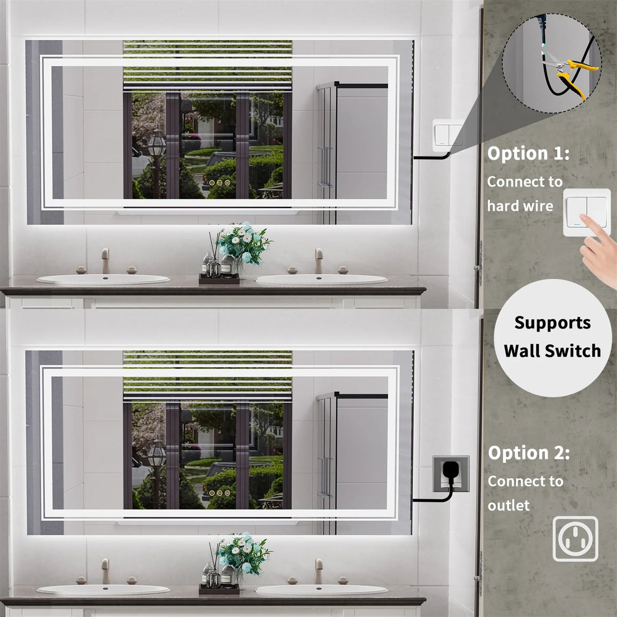 LED Backlit Bathroom Mirror With Antifog Touch Dimmable Lighting