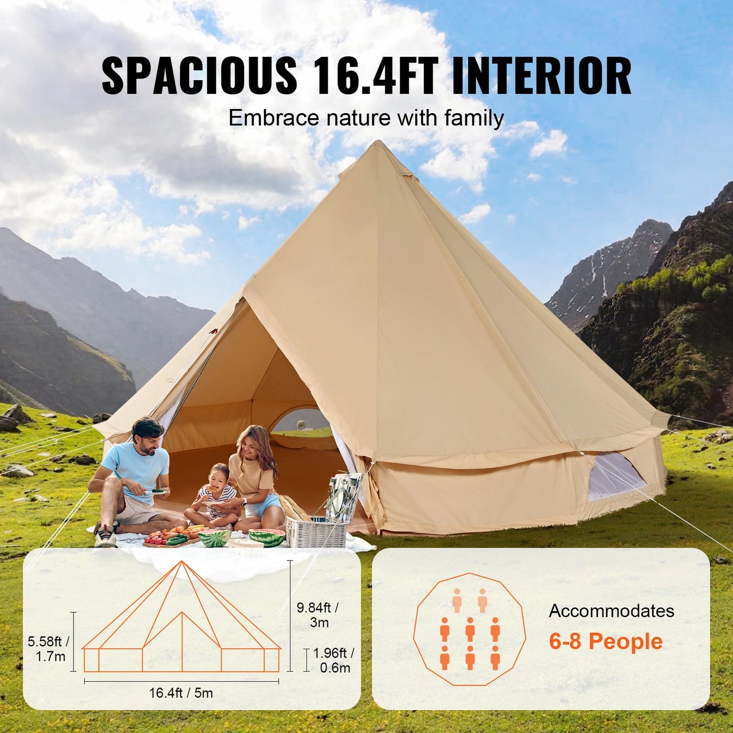 SucceBuy Canvas Bell Tent For Camping With Stove Breathable Shelter