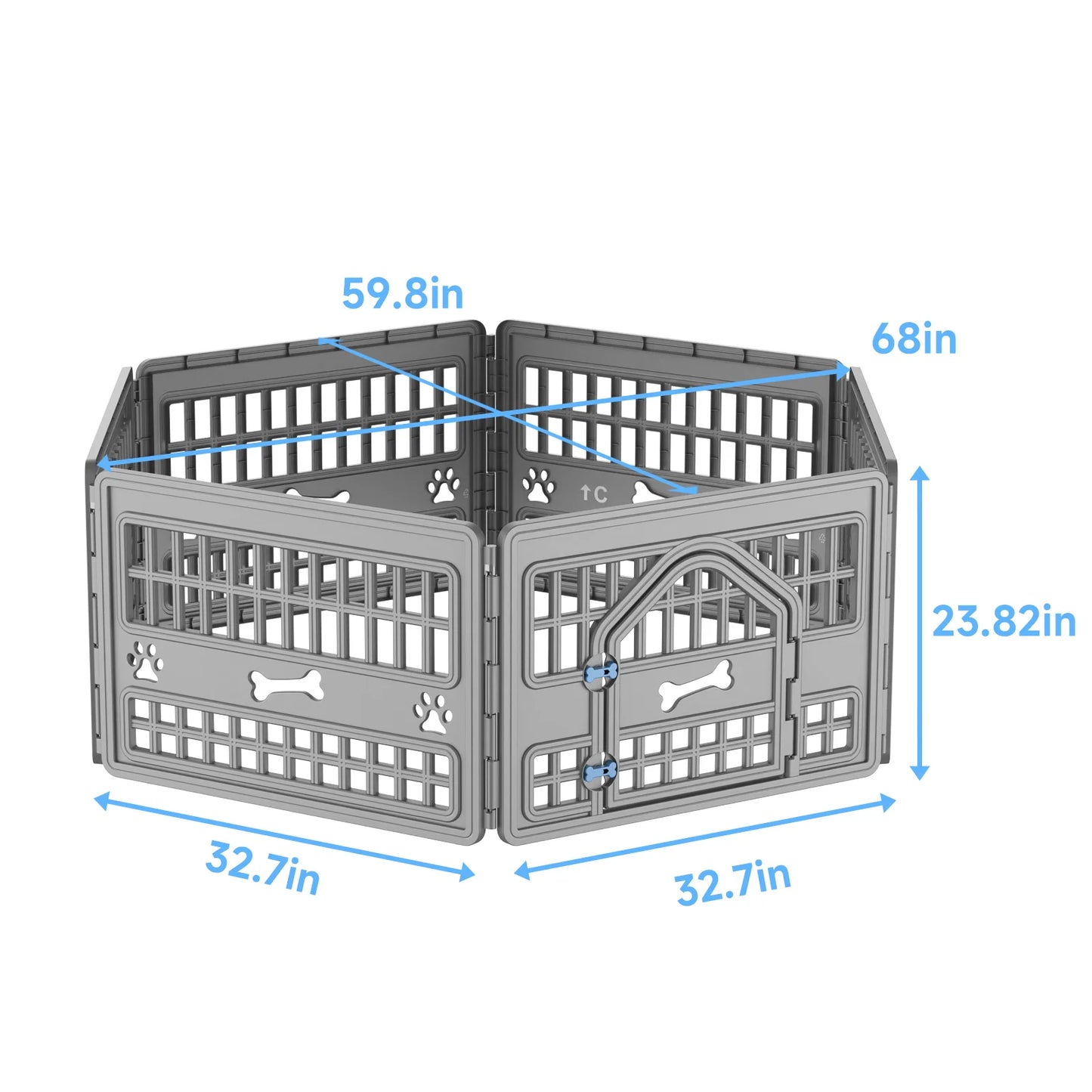 Foldable Six-Panel Hexagonal Plastic Dog Playpen With Door