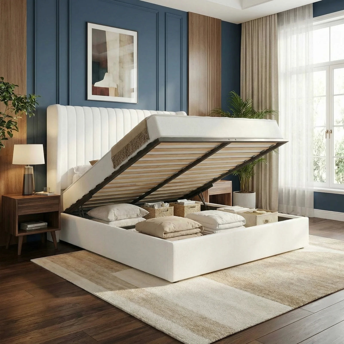 HOOMIC Upholstered Lift Up Storage Bed Frame With Hydraulic Support