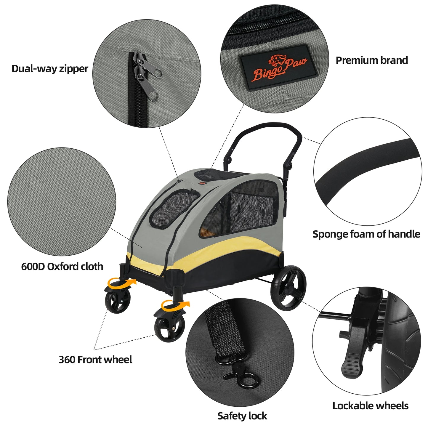 Mxl Dog Stroller Ultra Large Foldable Four Wheel Pet Jogger Cart