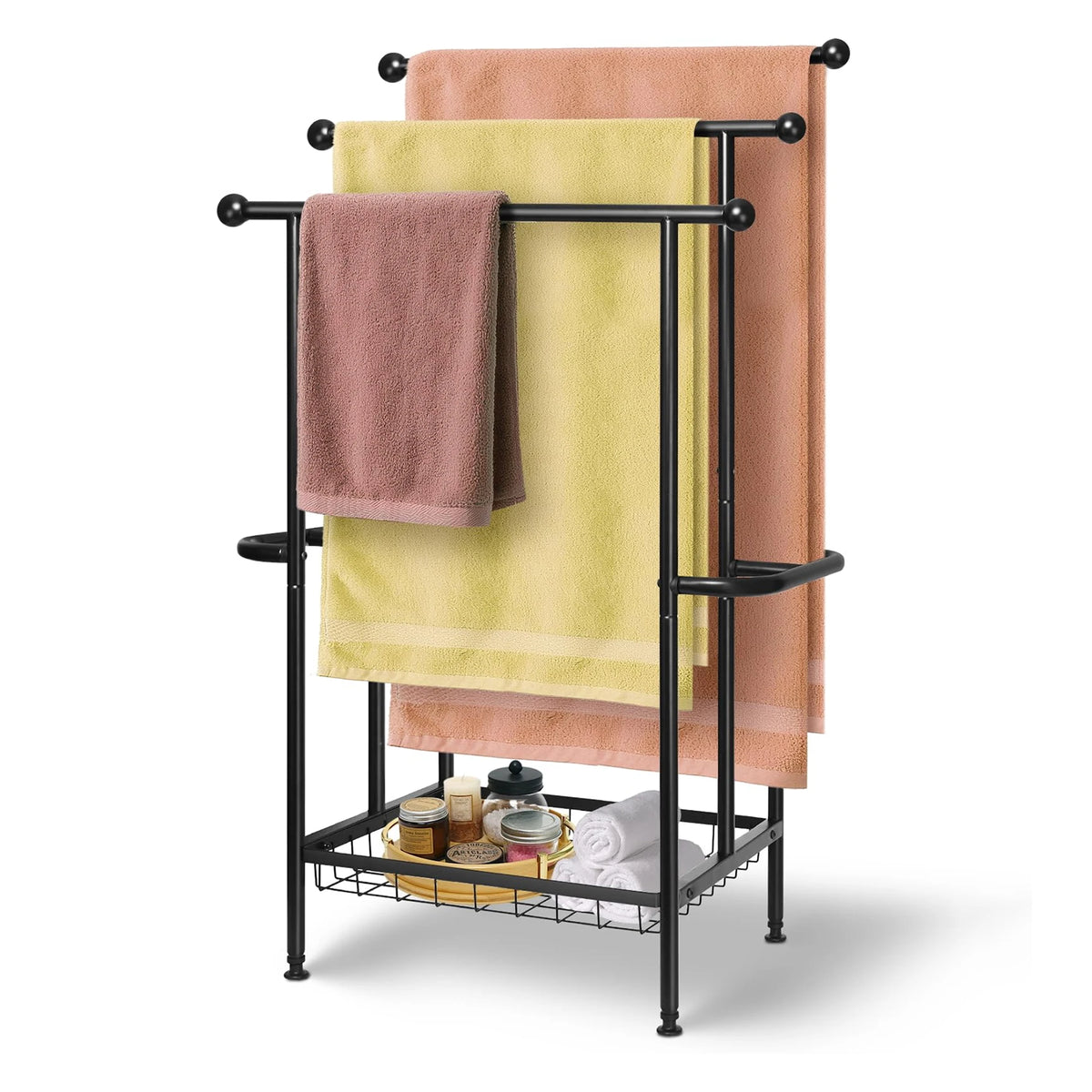 39" 3-Tier Black Metal Towel Rack
