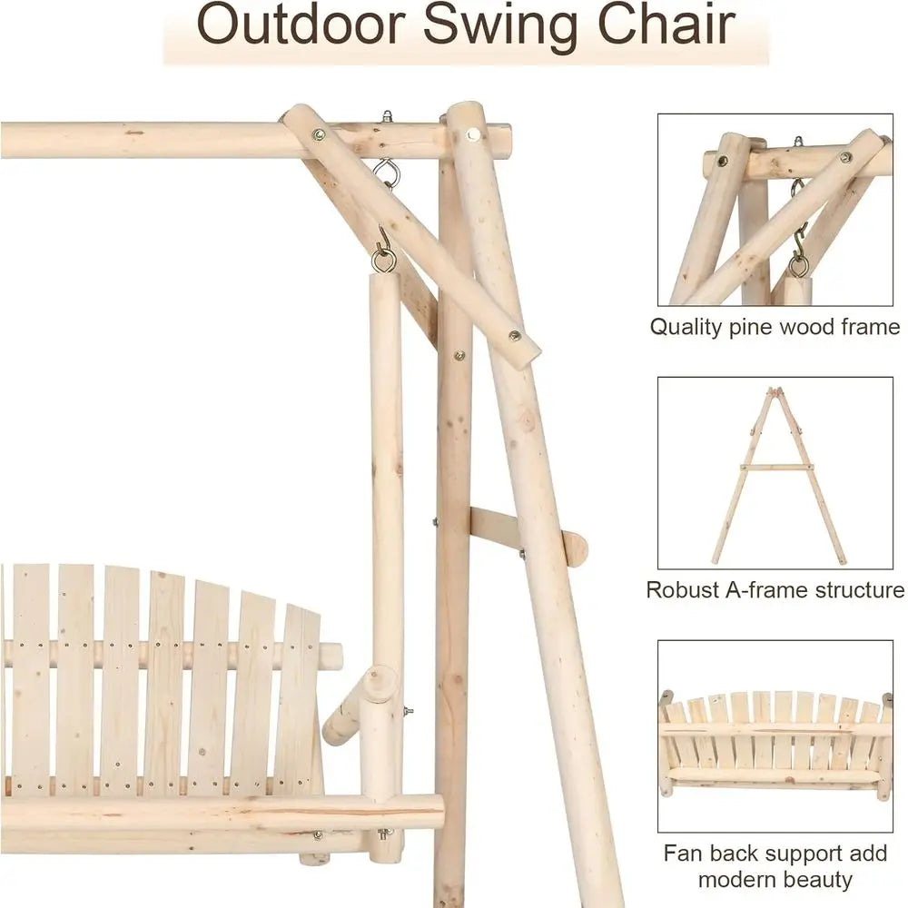 Wood Log Swing Set With Bench Loveseat For Outdoor Use